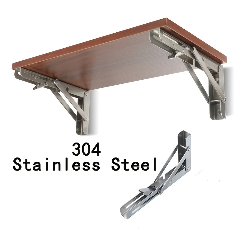 Folding Shelf Brackets - Heavy Duty Stainless Steel Collapsible Shelf  Bracket for Bench Table, Space Saving DIY Bracket, Max Load: 550lb （Long  :16” 