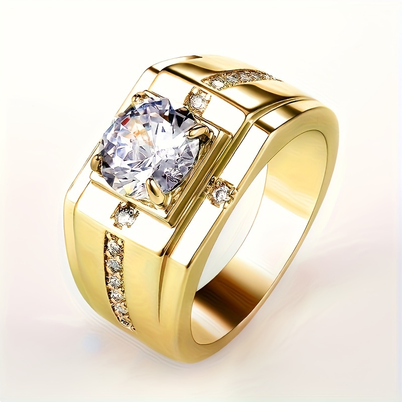 

Elegant Golden-tone Ring With Oval-cut Synthetic Zirconia – For Engagement, Wedding, And