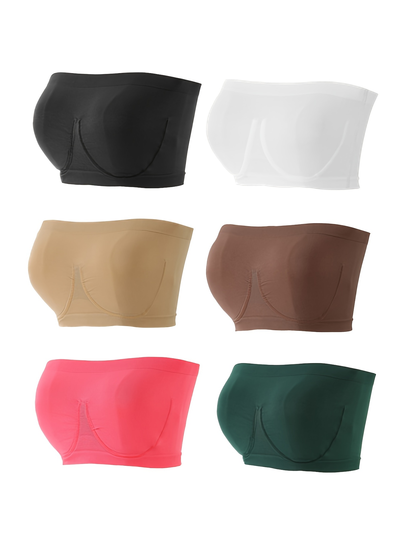 Women's Padded Bandeau Strapless Tube Bras, 6 Pack