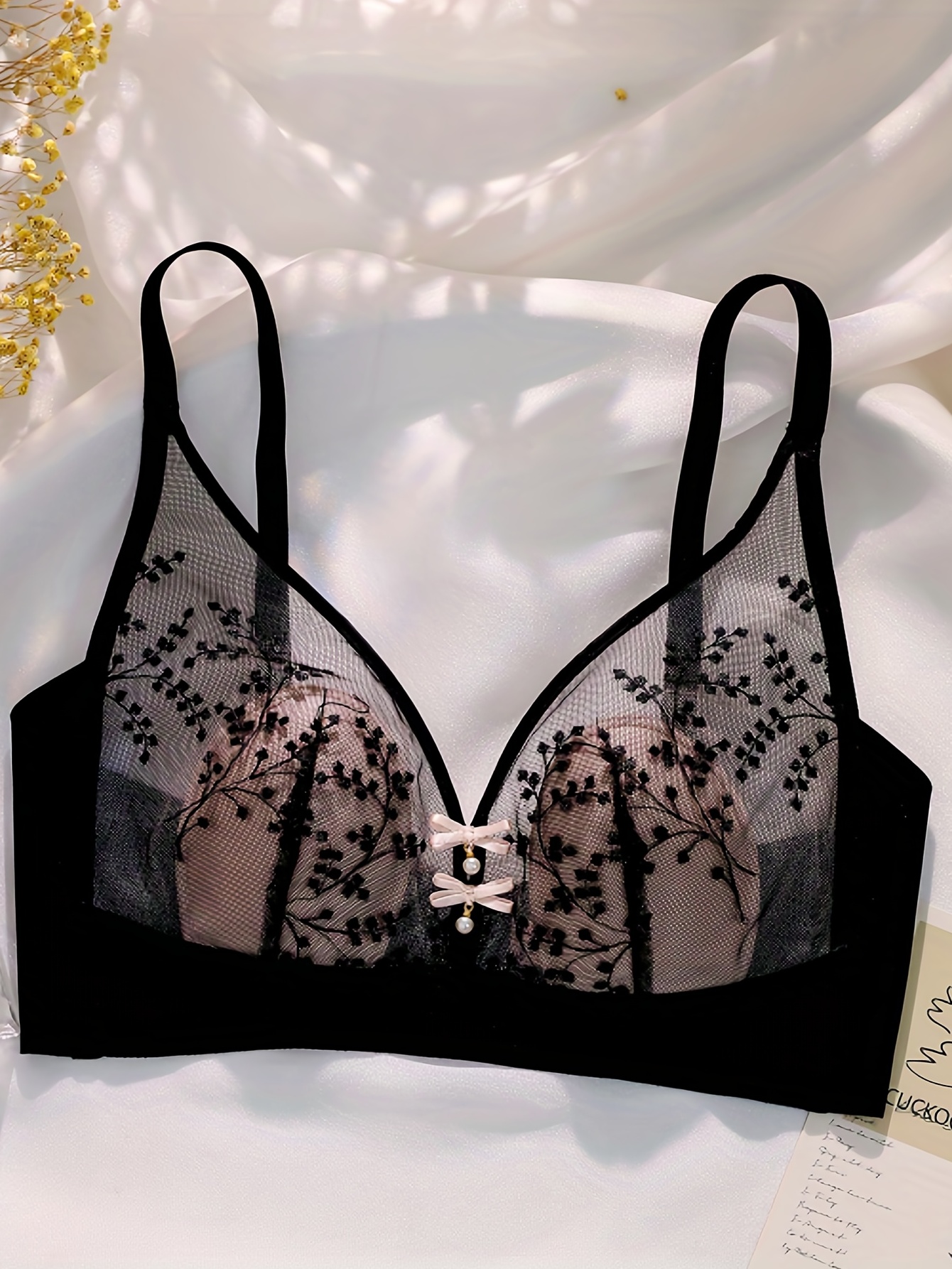 Floral Lace Wireless Bras Comfortable Breathable Push Bra - Temu