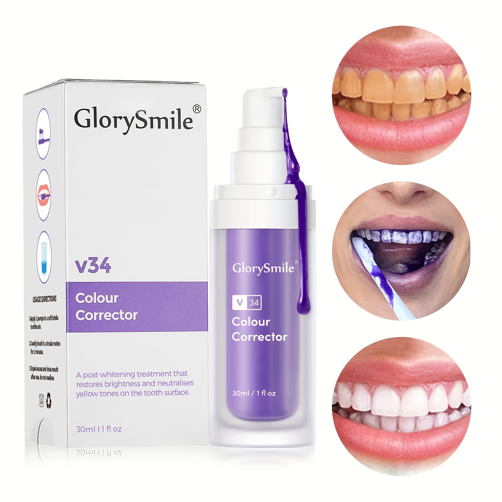 

V34 Colour Correcting Teeth Whitening Toothpaste - Sensitive, Stain Removal, Reduces Yellowing