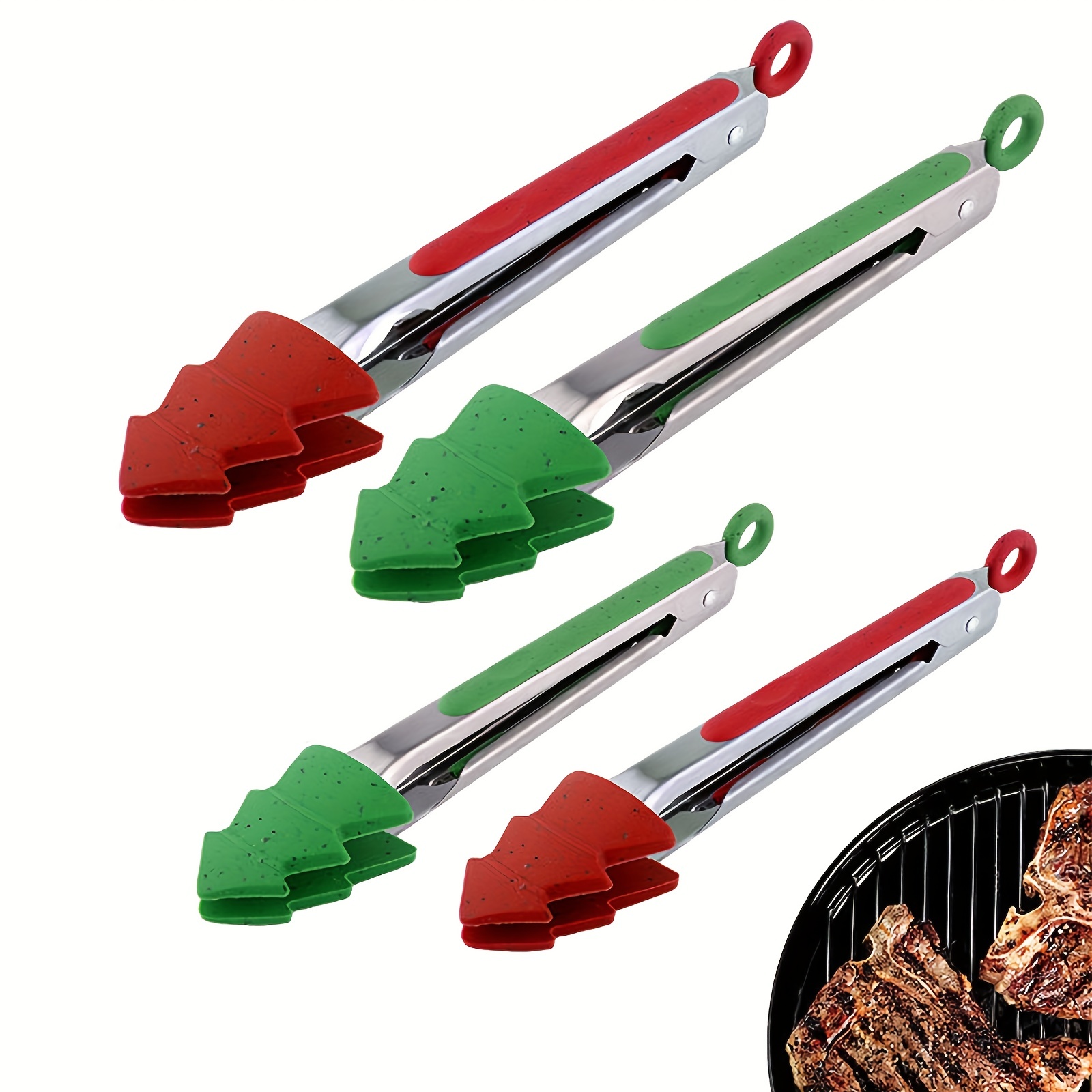 Non slip Christmas Theme Silicone Tongs With Stainless Steel - Temu