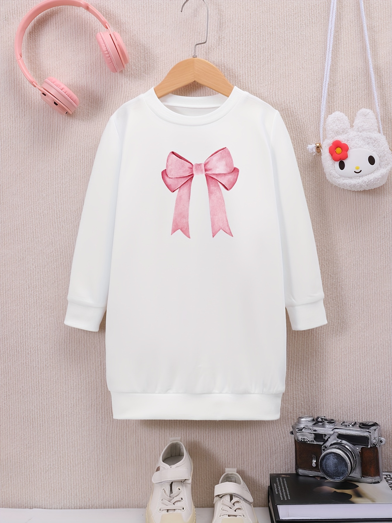 Girls Elegant Stitching Sweatshirt Dress With Plaid Print Temu