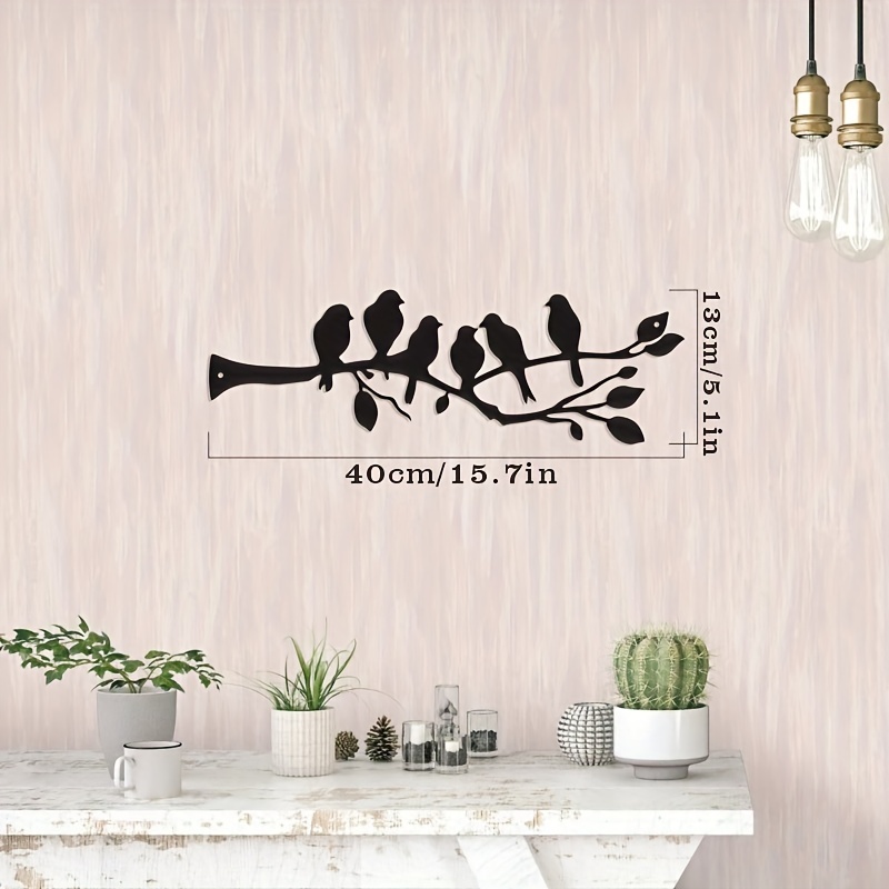 Set Di 2 Decorazioni Da Parete In Metallo – Uccellini Su Ramo Con Foglie – Rustico Per Esterno/Interno (40x15 Cm)