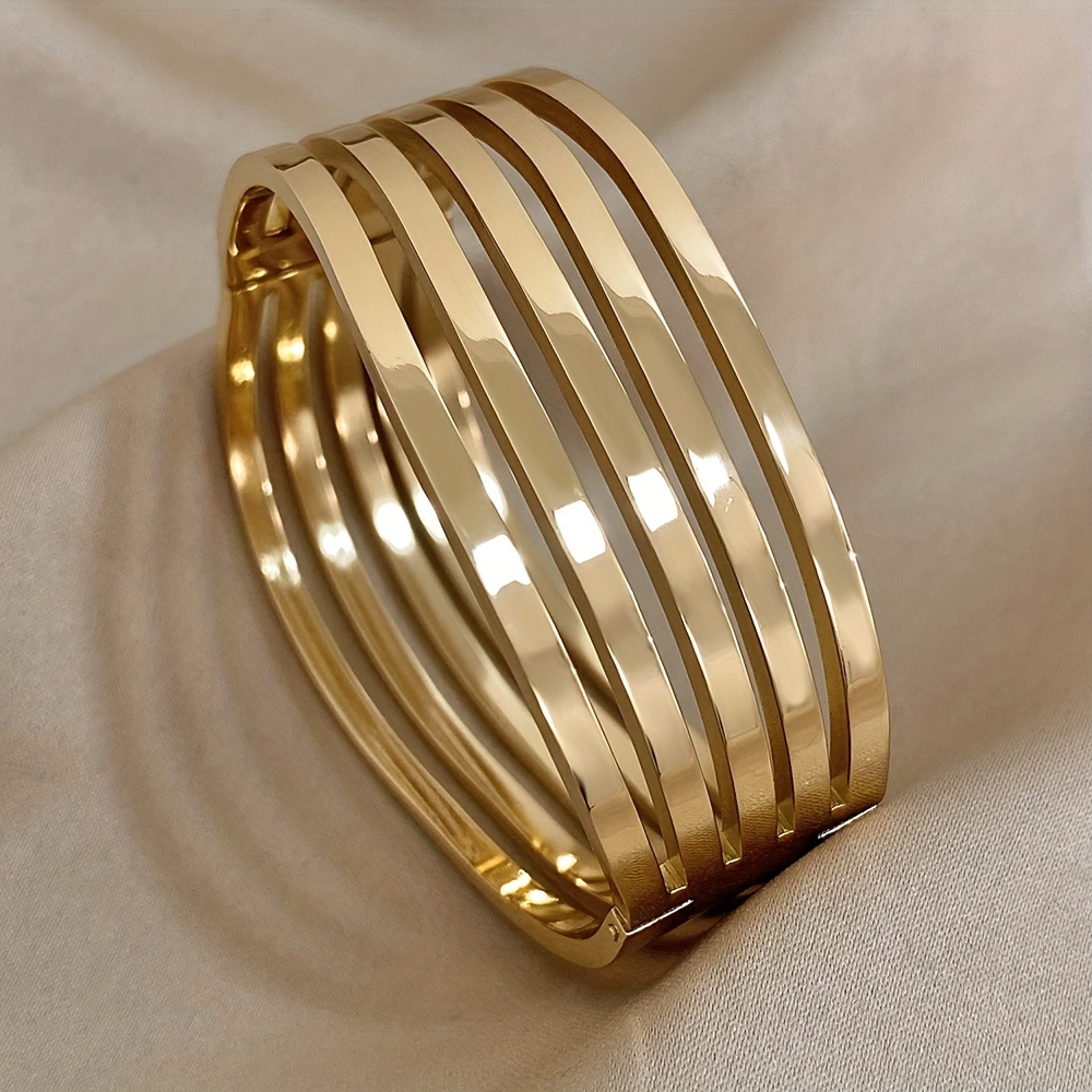 

Exaggerated Five-layer Bangle Chunky Stainless Steel.