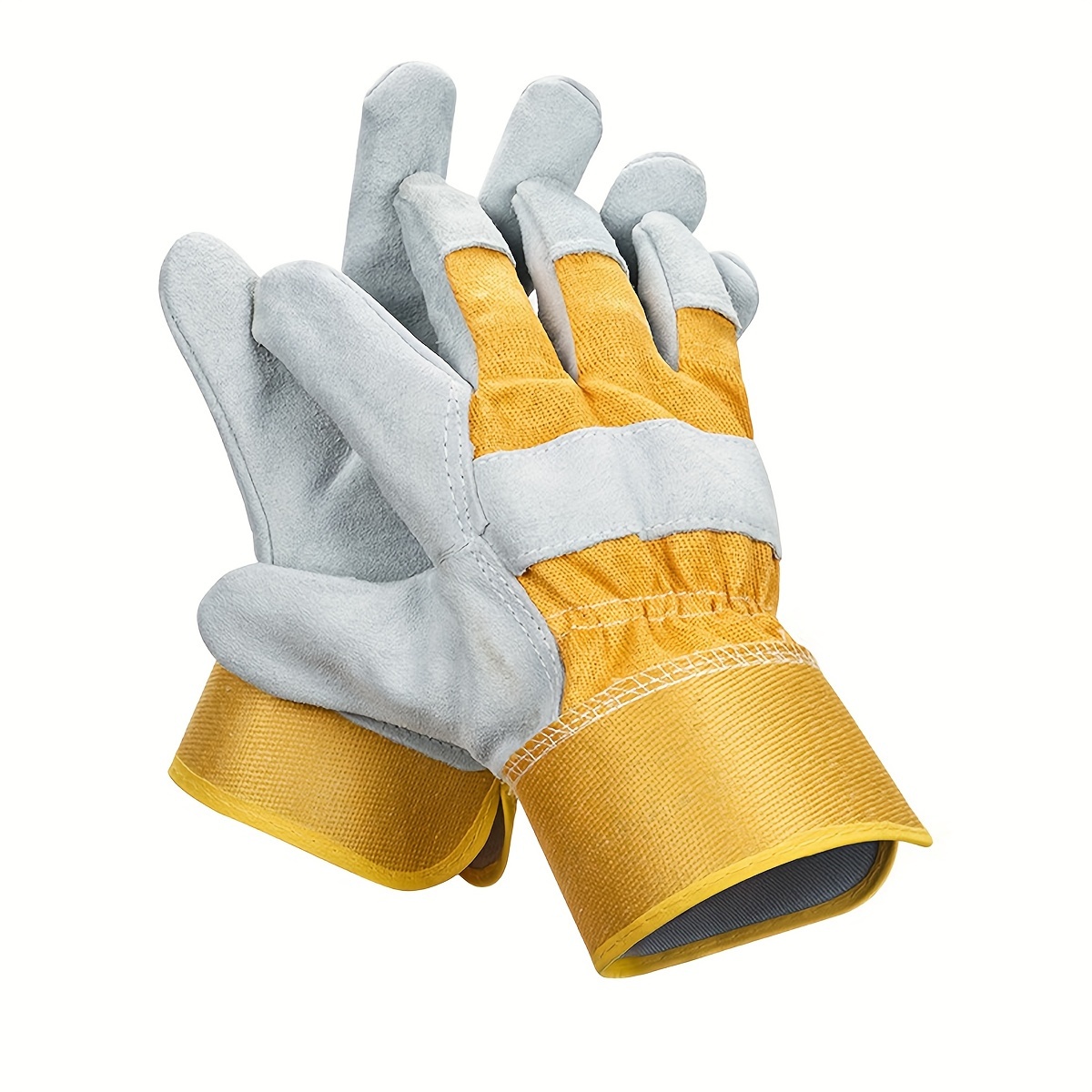 2 paires de gants de travail en cuir de vachette avec paume renforcée pour  homme et femme, gant de poignet réglable pour conducteur, construction,  jardinage, jardinage (L, jaune) 