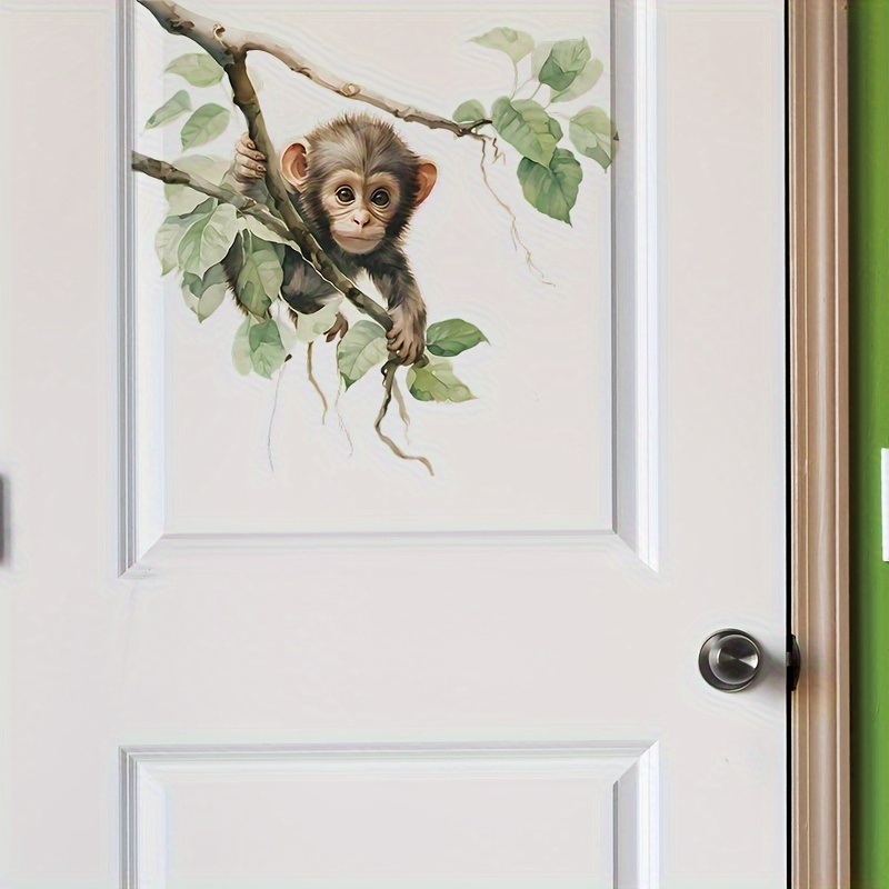 

1pc Green Leaves Climbing Monkeys Wall Decals Peel And Stick Removable Vinyl Stickers Jungle Animals Mural Decals For Bedroom Living Room Wall Diy Art Playroom Wall Decor Window Decor