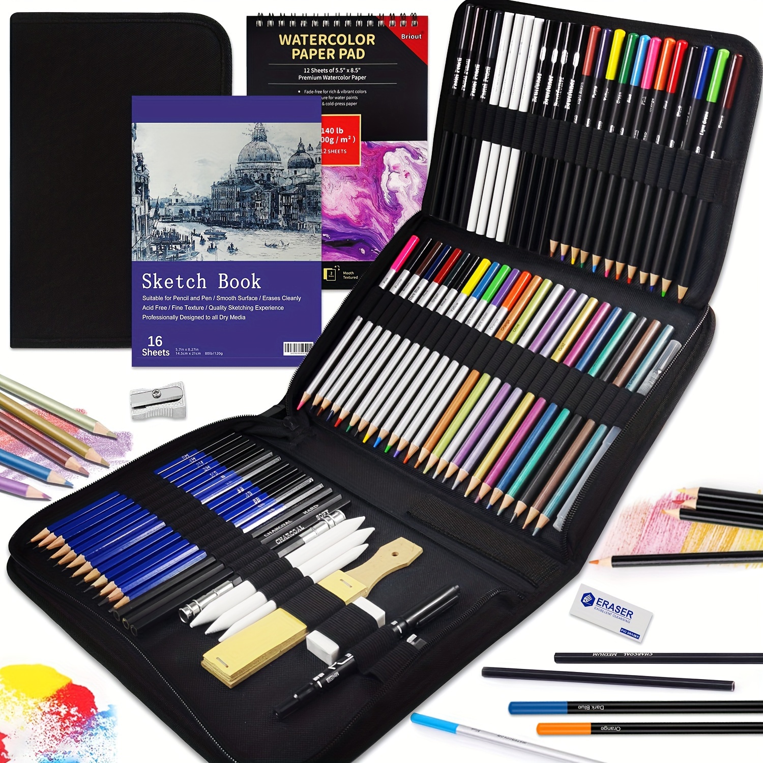 85pcs Sketch Pencil Set, Artist's Advanced Sketch Art Supplies, 2  Sketchbooks, Including Colored, Graphite, Charcoal, Watercolor, Metal And  Pastel Pen