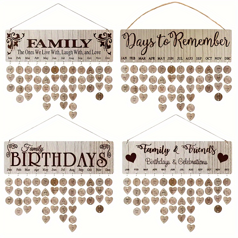 

1pc Diy Wooden Family Birthday Board Hanging Sign Pendant, Calendar Wall-mounted Birthday Reminder Sign With 100 Wooden Labels, Hanging Sign For Birthday Decoration, Great Gift For Mom Grandma