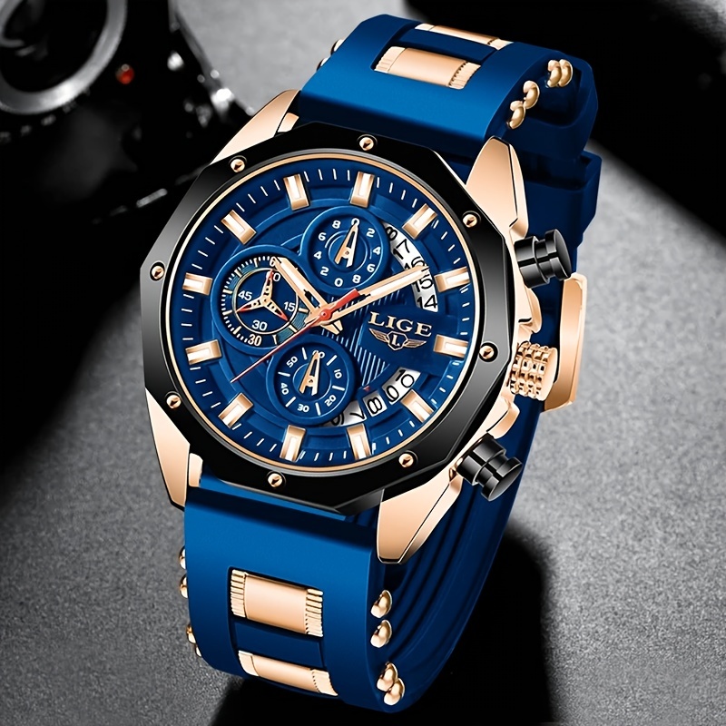 

Lige Mens Watches Brand Luxury Silicone Strap Waterproof Sport Quartz Watch Men Chronograph Clock