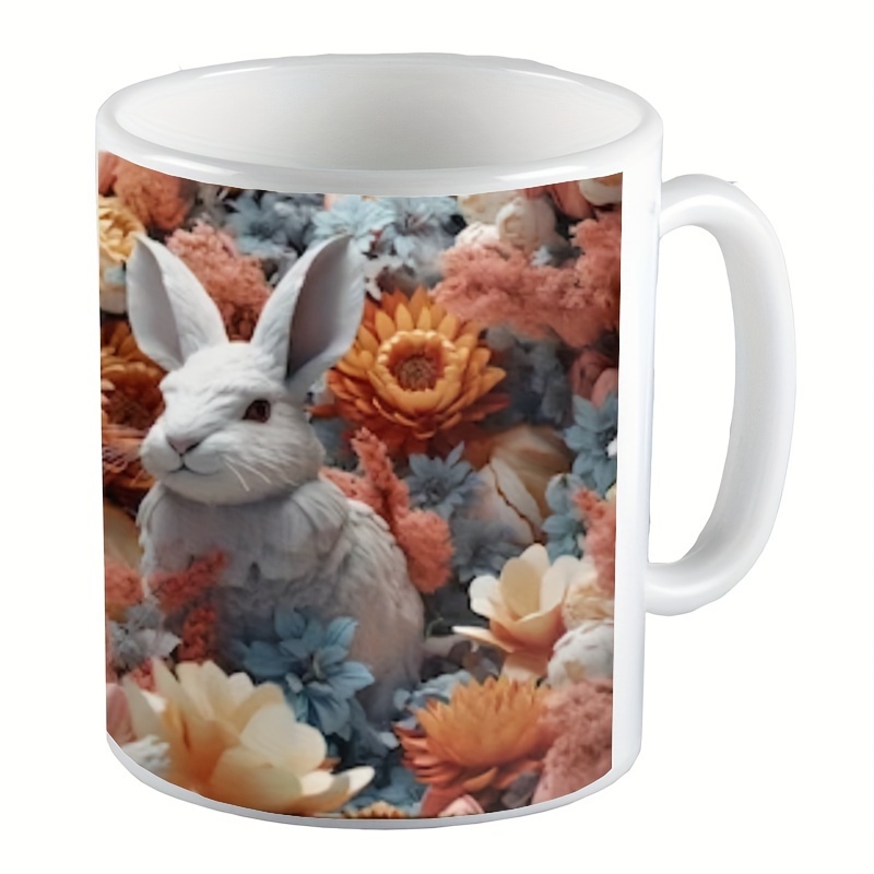 1pc fancy bunny coffee mug ceramic coffee cups rabbit in flowers water cups summer winter drinkware birthday gifts holiday gifts christmas gifts new year gifts valentines day gifts