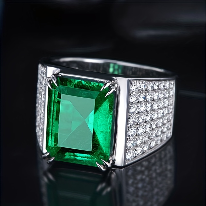 Men's Natural Emerald Green Zircon Ring