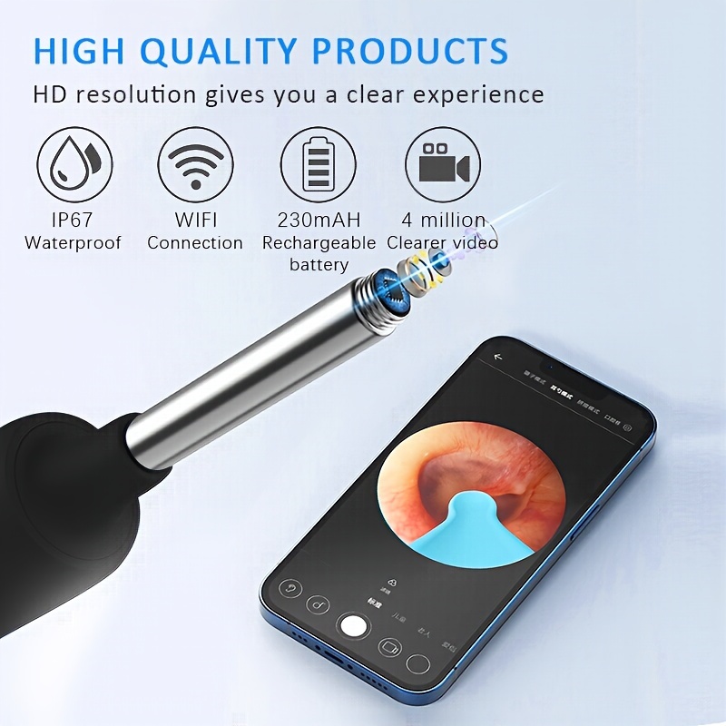 Ear Wax Removal Tool, Ear Cleaner With Camera Built-in Wifi, Earwax Removal  Kit With 6 Silicone Ear Pick, Ear Cleaning Kit With Ip67 Waterproof(black