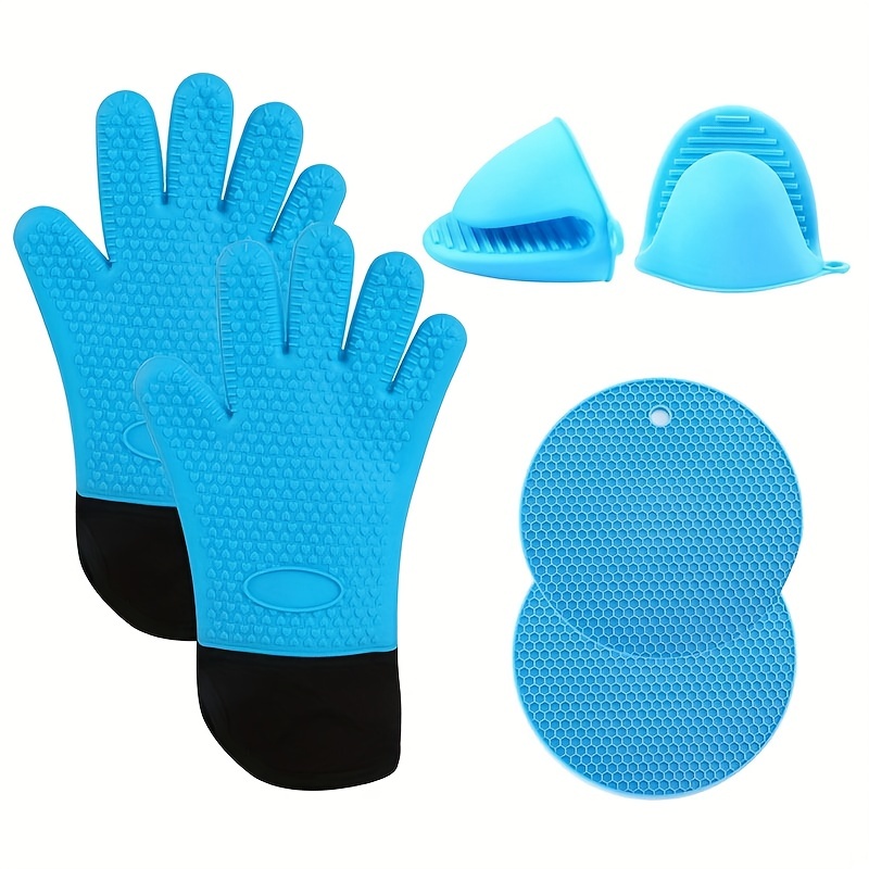 Silicone Gloves Kitchen Extra Long Oven Mitts Pot Holders Sets