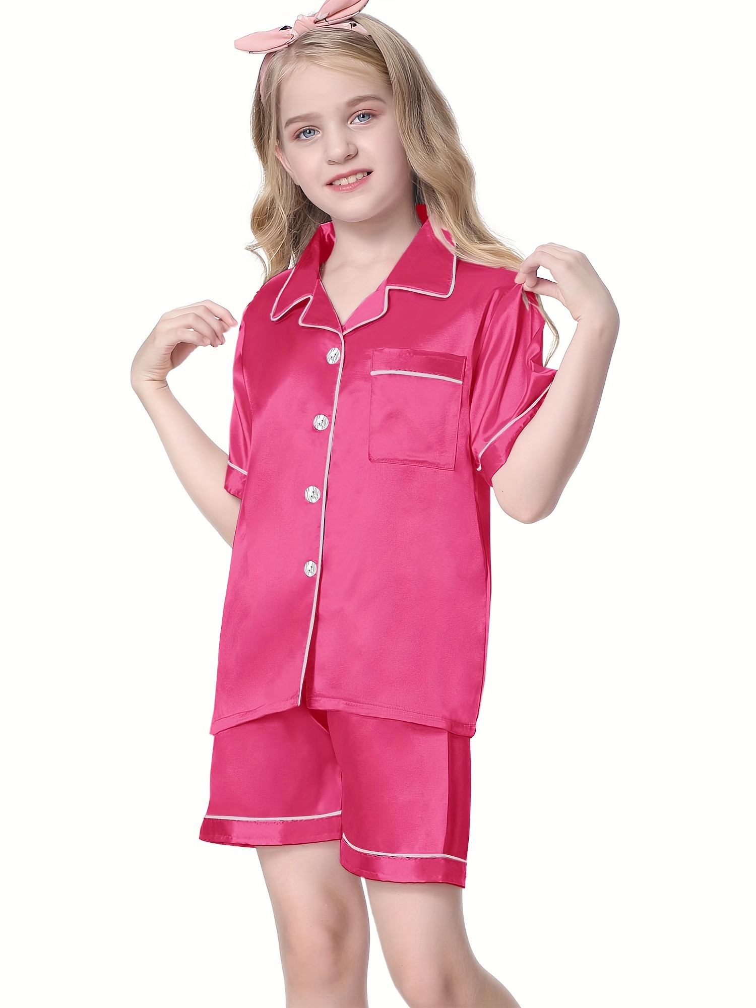 Girls Pajamas Outfit V neck Button Casual Short Sleeve Top - Temu