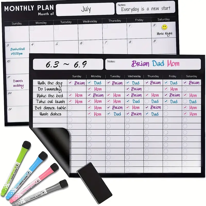 magnetic dry erase calendar for fridge and chore chart for fridge 2 whiteboards 17x12 refrigerator monthly planner wall chores chart for teenager adults 4 markers and 1 large eraser gift box packing details 3