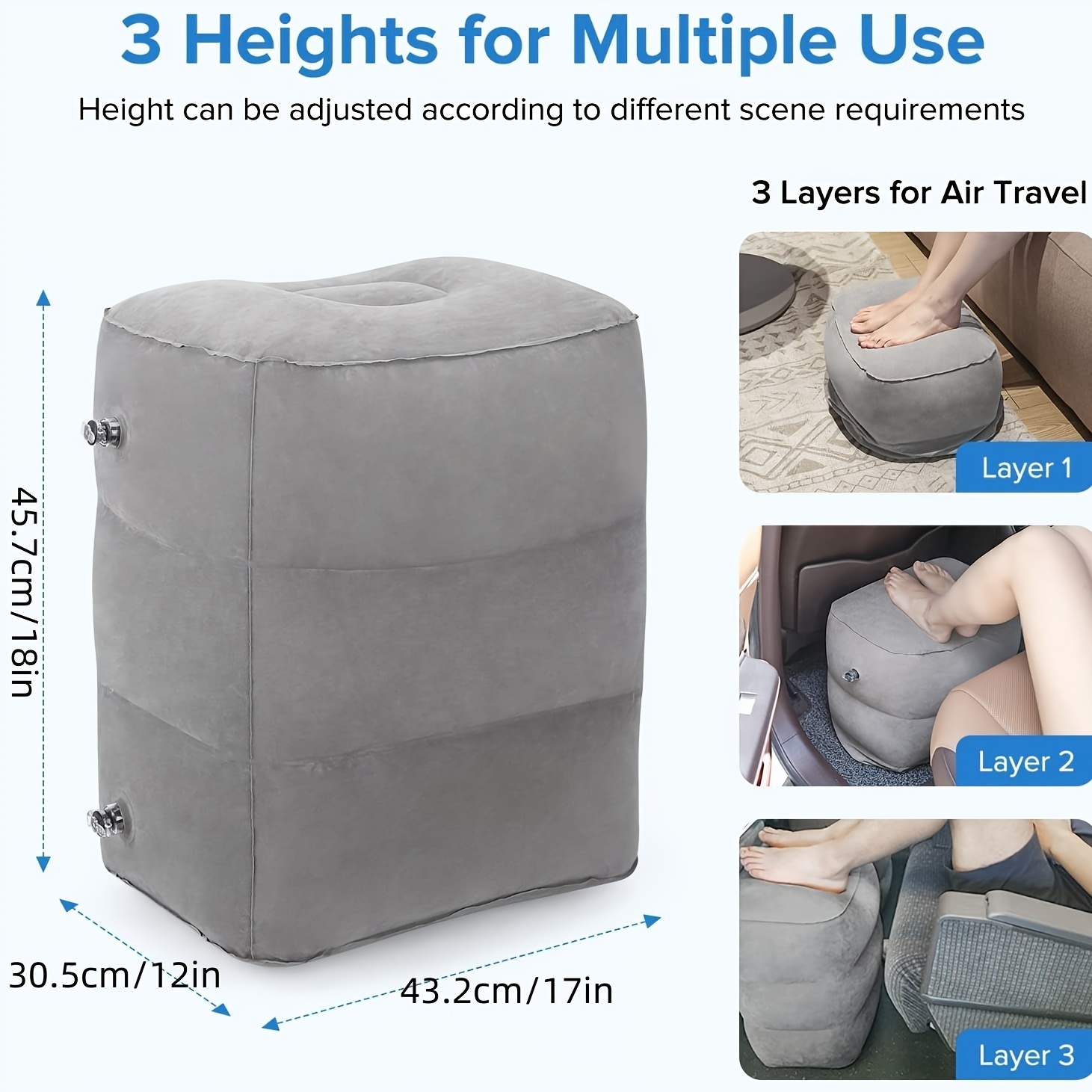 Portable Inflatable Footrest Travel Foot Rest Pillow Plane Office Cushion  Pad AU