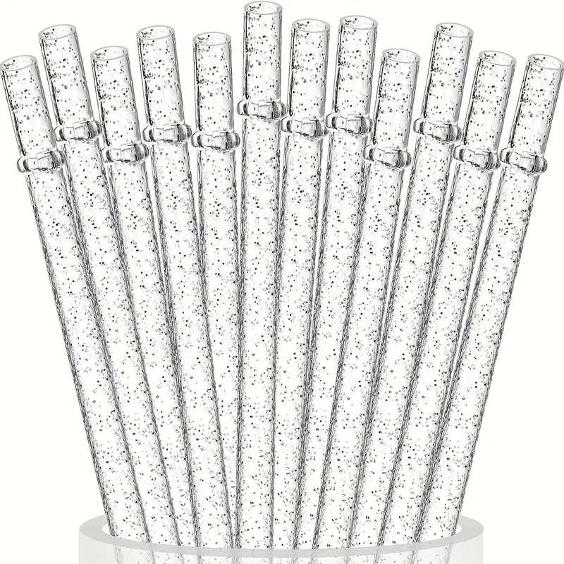 Glass Straws,12-Pack Reusable Glass Drinking Straws, Including 12