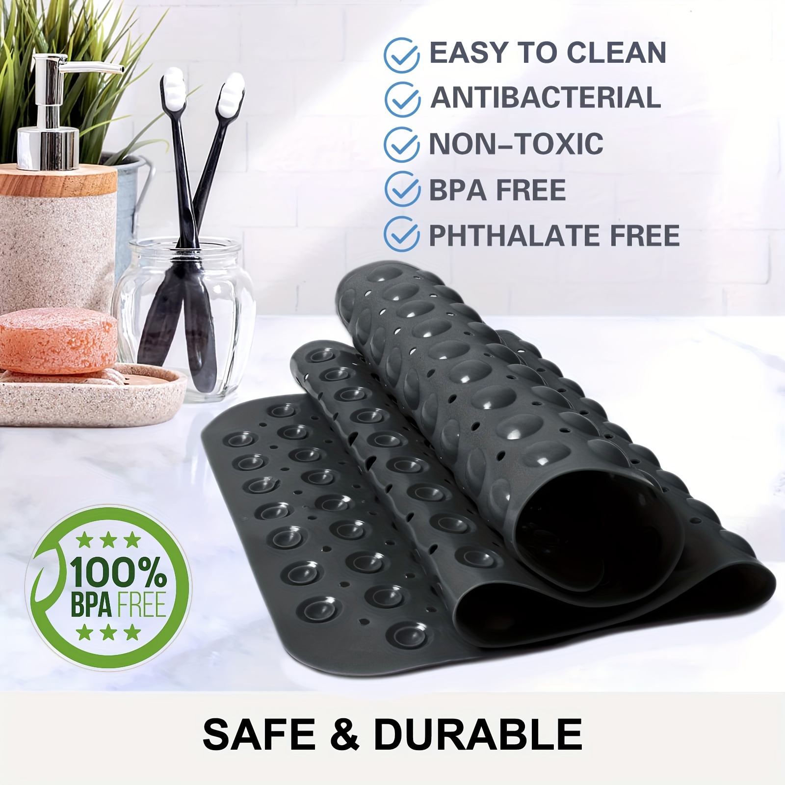 XL Non Slip Bath Tub Shower Mat Suction Cups Washable Drain Holes