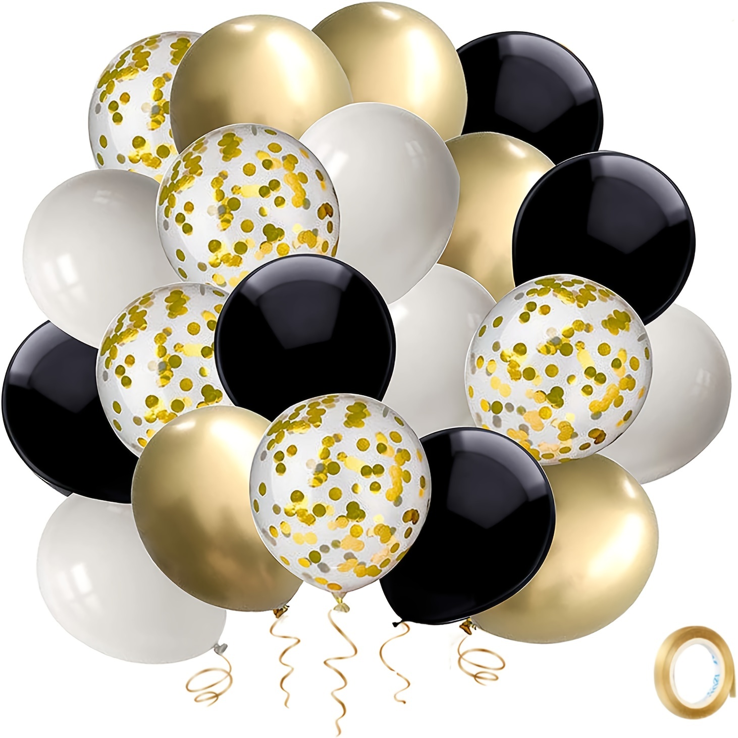 50pcs Graduation, Wedding, Birthday, Baby Shower Balloons with Golden Confetti