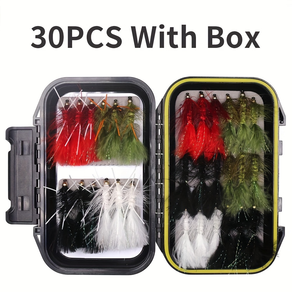 Image of 30pcs Artificial Fishing Lures - Bead Head Wooly Buggers In Red, Green, White, Black, And Orange, Ideal For , Panfish, Salmon, Pike, Trout, And Saltwater Bait, Fishing Lure Accessories