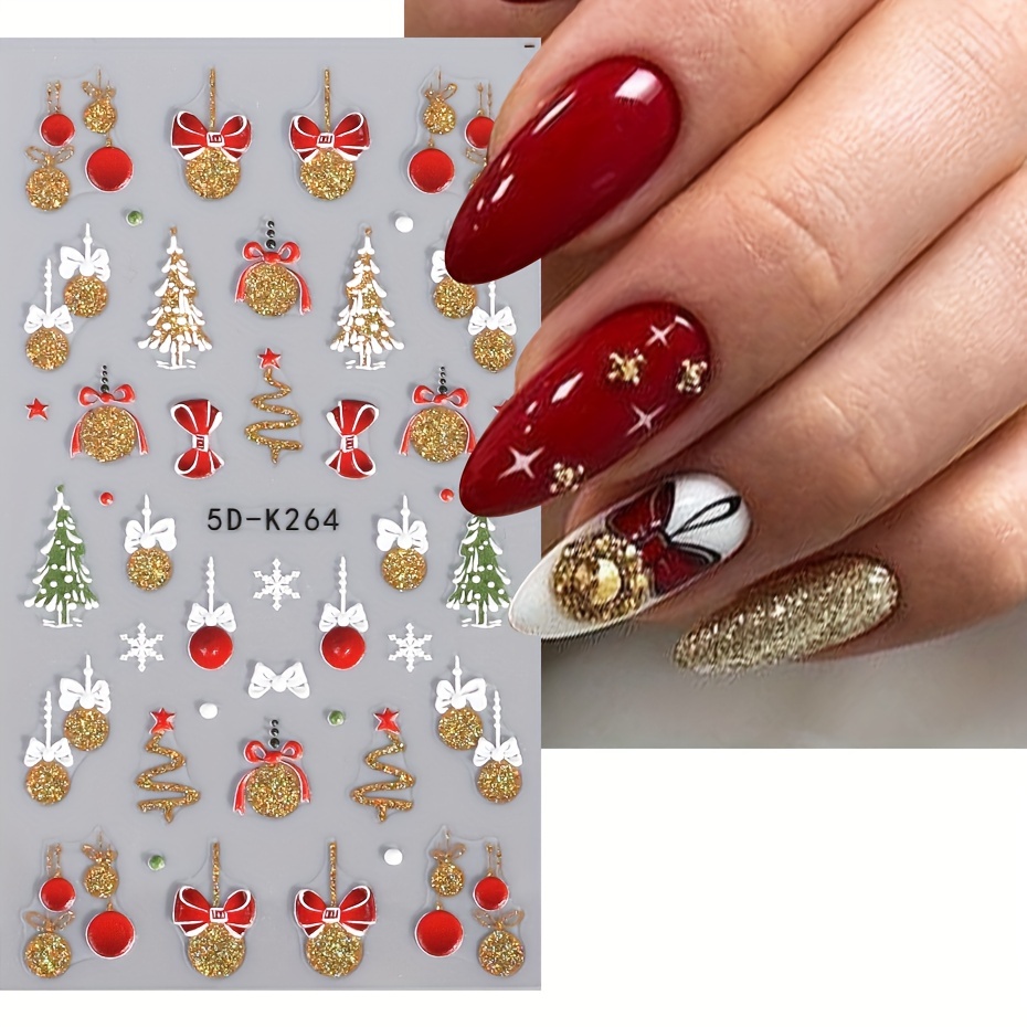 5d Embossed Glitter Christmas Nail Art Stickers,santa Claus Snowflake Elk  Christmas Tree Design Nail Art Decals Diy Nail Salons,self Adhesive Cartoon  Nail Art Supplies Women And Girls - Temu