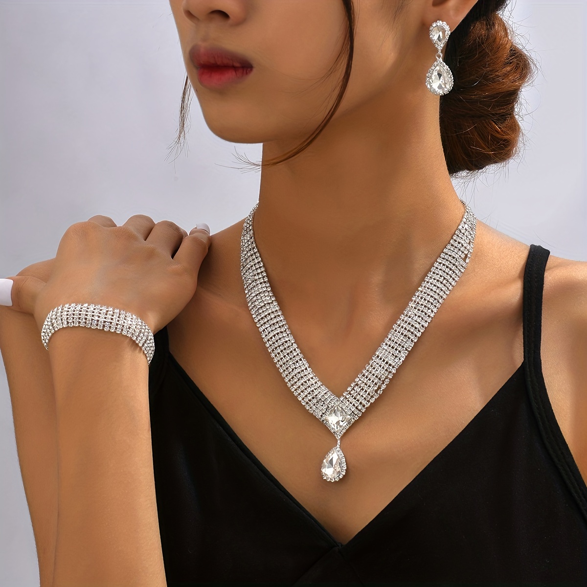 Bridal Glitter Zircon Necklace Earrings Bracelet Wedding - Temu