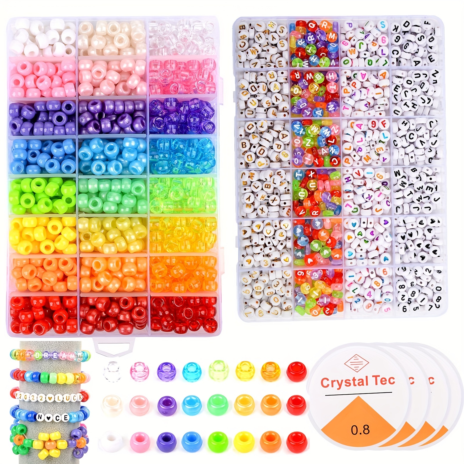  2 Set of Kandi Beads Kit for Bracelet Making, Rainbow Hair  Beads for Braids for Girls Women, Pony Beads for Jewelry Making with  Colorful Letter Beads Hair Beaders and Hair Rubber