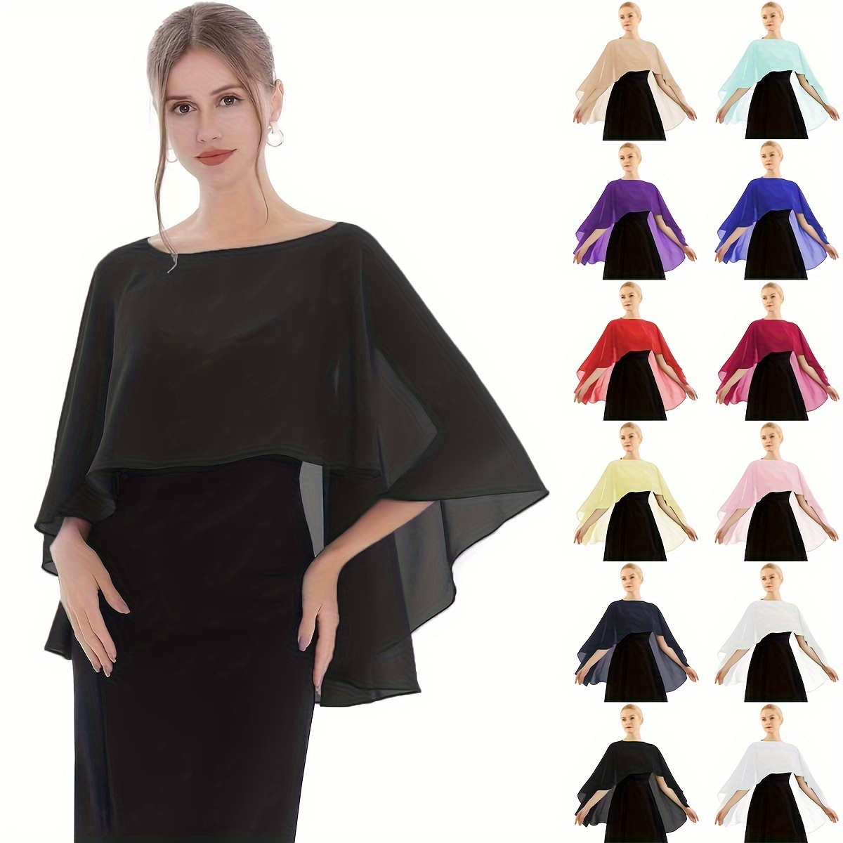 

Solid Color Chiffon Shawl, Elegant Thin Breathable Dress Shawl, Leisure Style Sunscreen Pullover Shawl For Women