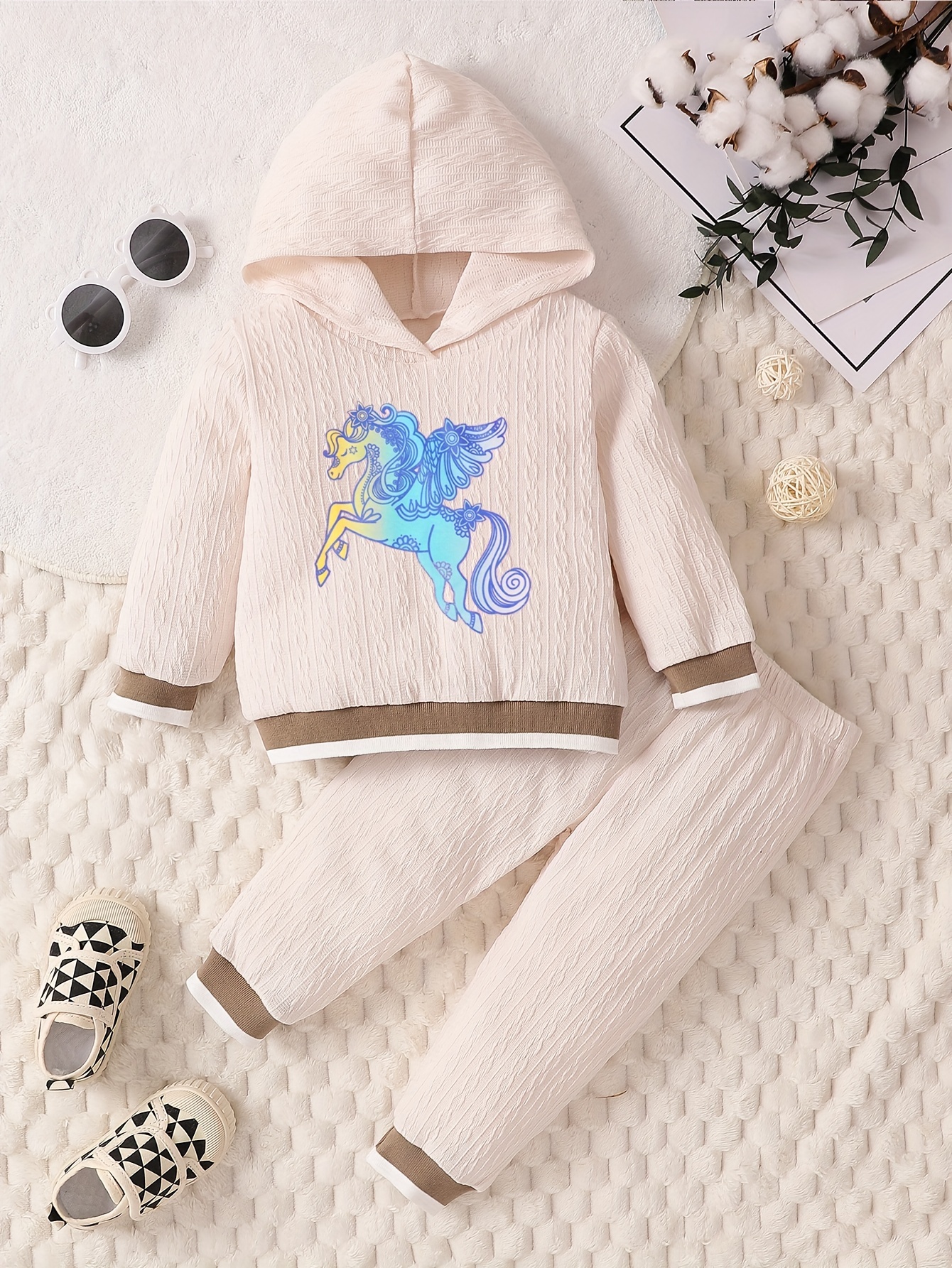 Girl's Color Gradient Unicorn Print Outfit Jacquard Hoodie - Temu