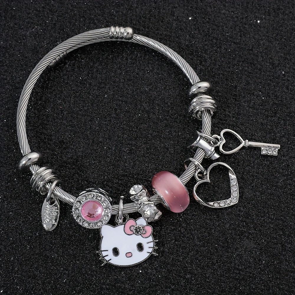 1pc Hello Kitty Anime Sanrio Charms Bracelet For Teen Girl, Kitty Cat Hand  Accessories Gifts