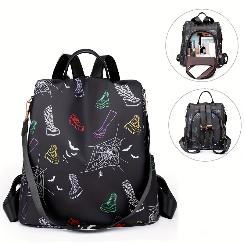 All Over Print Flap Backpack White Fashionable For Daily School Bag Bookbag  For School Portable,Lightweight