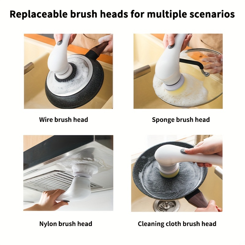 Cordless Hand-Held Electric Spin Scrubber with 4 Replaceable