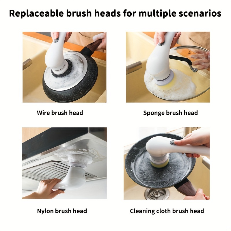 Cordless Hand-Held Electric Spin Scrubber with 4 Replaceable Brush Heads