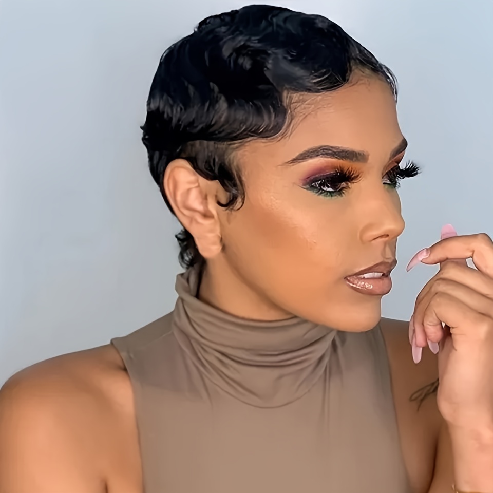 Short Finger Wave Human Hair Wigs Pixie Cut Wig Short Deep Temu