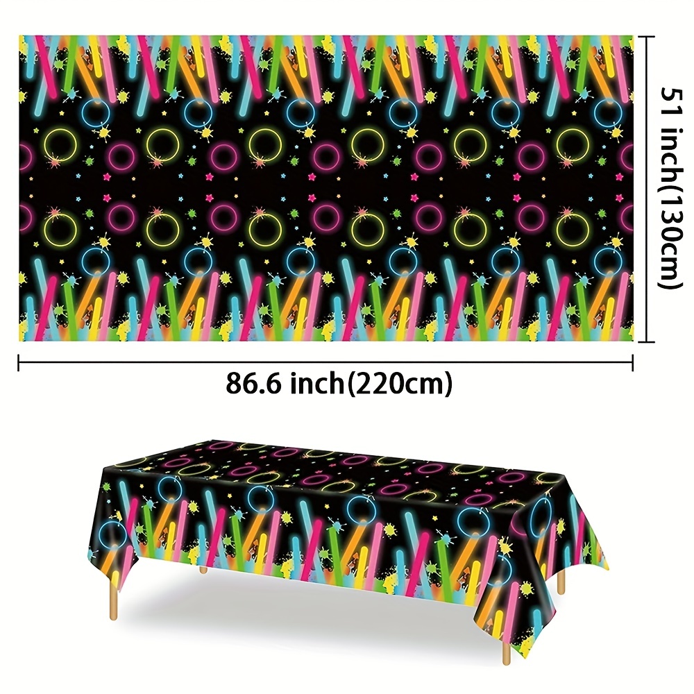 Glow Party Table Covers Neon Party 108 x 54 Inch Glow Party Disposable  Plastic Neon Glow Table Cloth for Neon Birthday Party Black Light Party