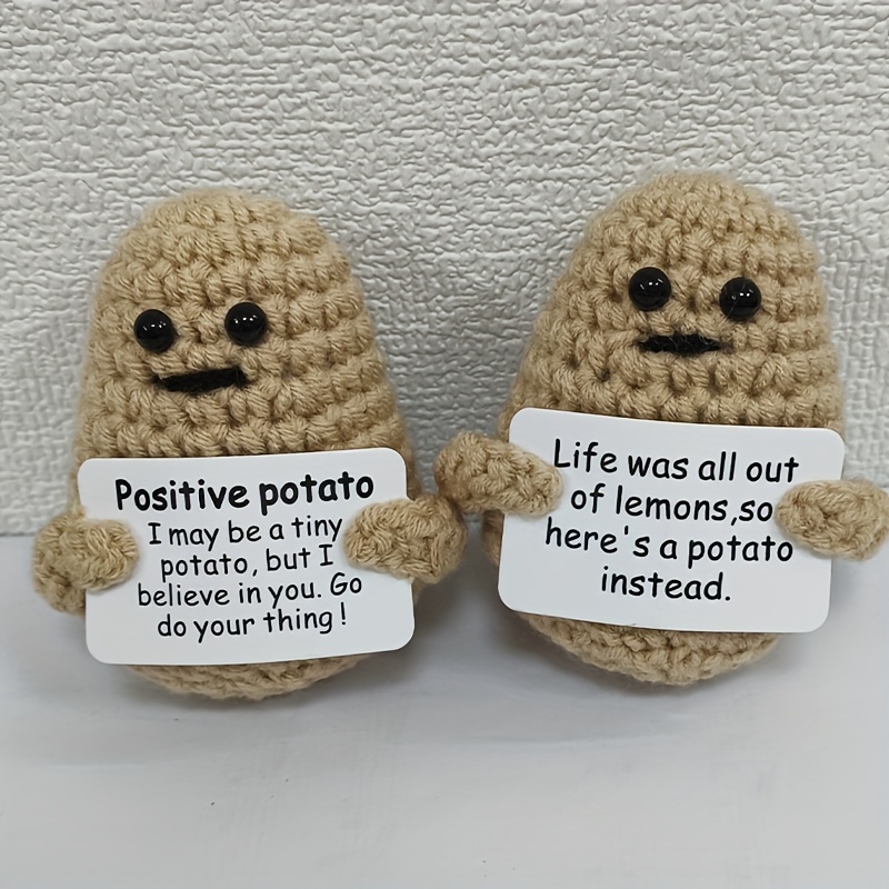 1 PCS Funny Positive Potato Mini Knitted Wood Potato Doll With Positive  Card Cute Positive Gifts,Cute Portable Motivational Funny Gifts Decoration  For Birthday Holiday Party