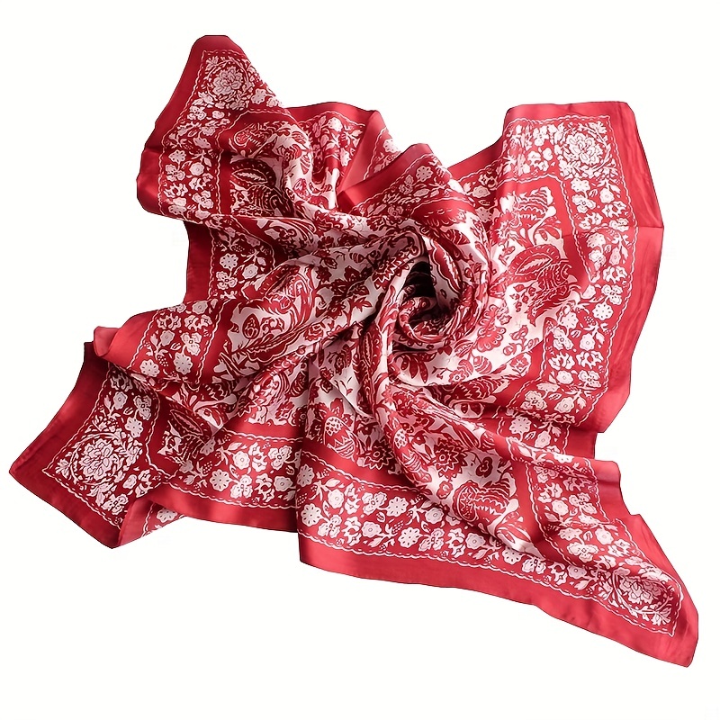Retro Printed Pattern Bandana Silk Scarf Casual Shawl Scarf Wrap