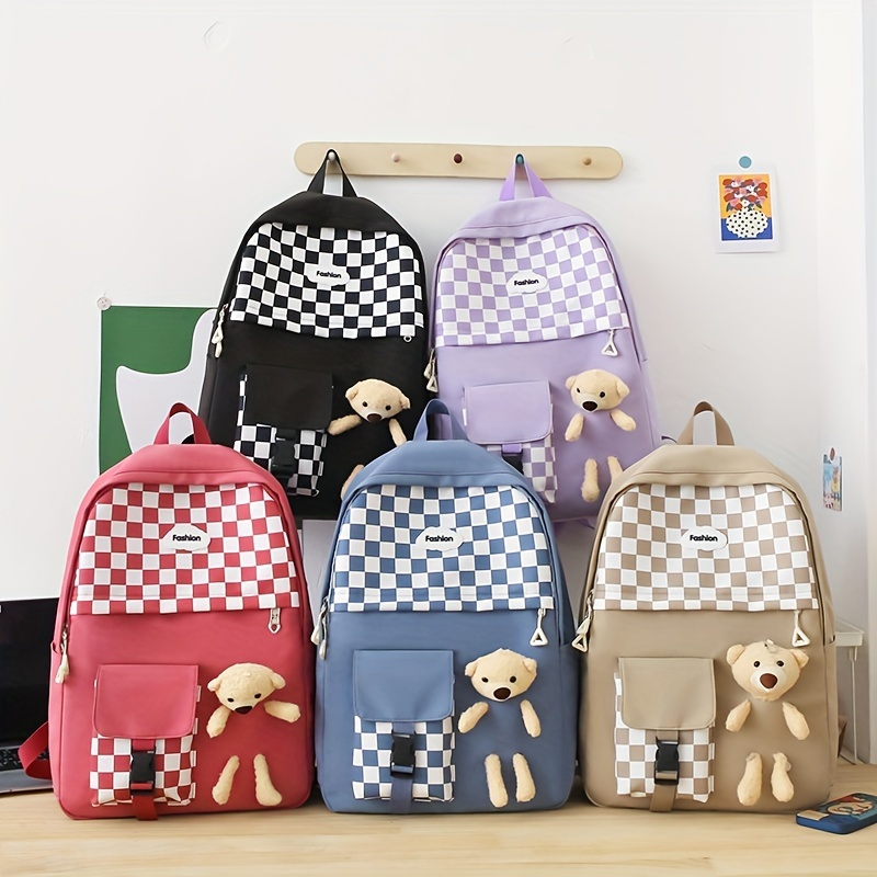 Fashionable Cartoon Animal Pattern Plaid Colorblock Pencil Bag, Small  Storage Pouch