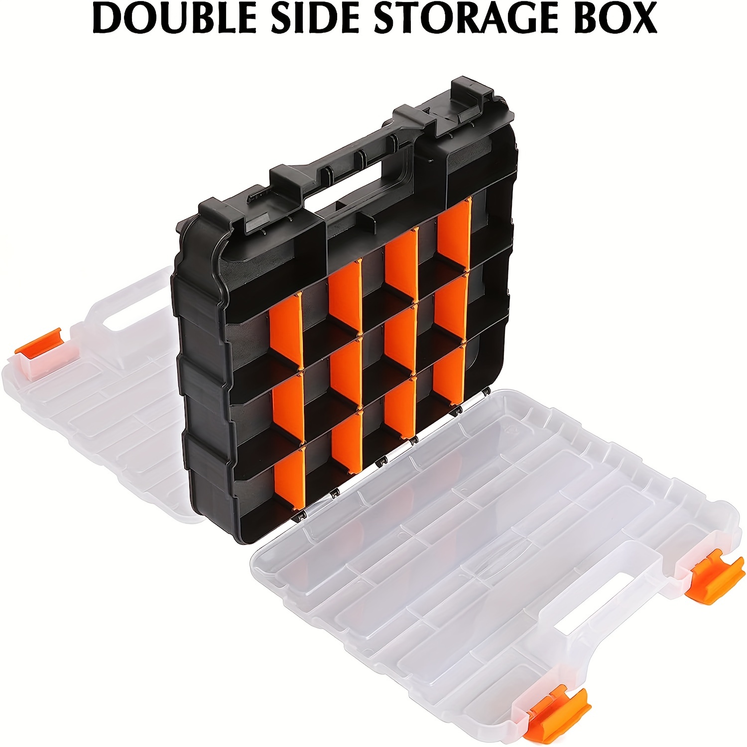 1pc double side tool box organizer hardware storage box portable small parts organizer with removable plastic dividers for screws nuts nails bolts