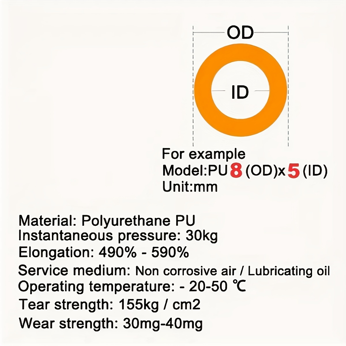 8mm(OD) x 5mm(ID) PU Polyurethane Air Compressor Hose Tube