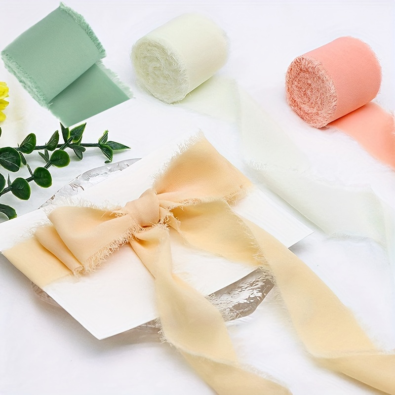 Chiffon Ribbon Fringe Silk Ribbon Handmade Ribbon Frayed Edges Ribbon, for  Wedding Invitation, Bouquets, DIY Wrapping Decorations (1.5 Inch/ 5 Yards)  