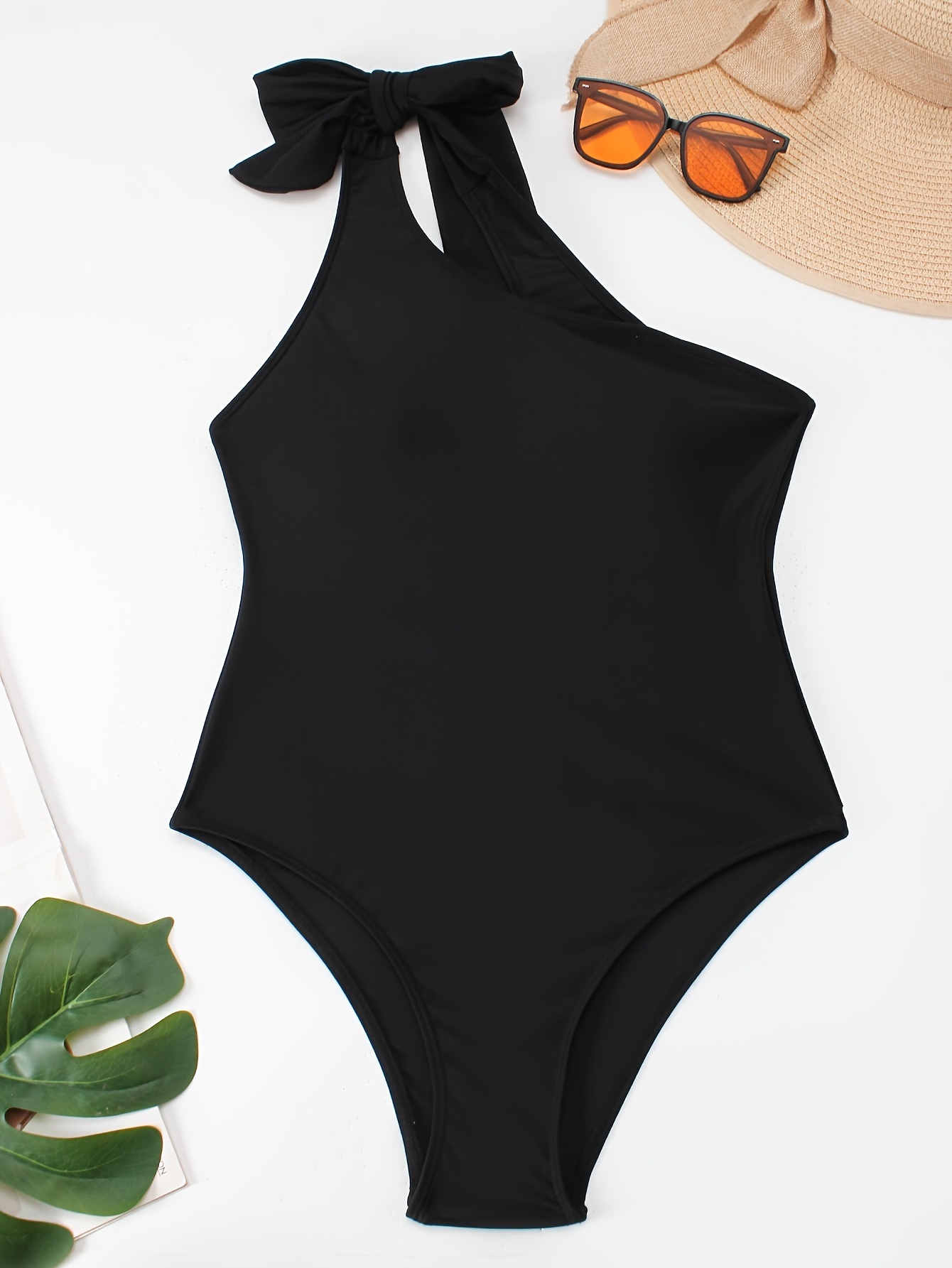 One Shoulder Solid Color Stretchy One Piece Swimsuit - Temu