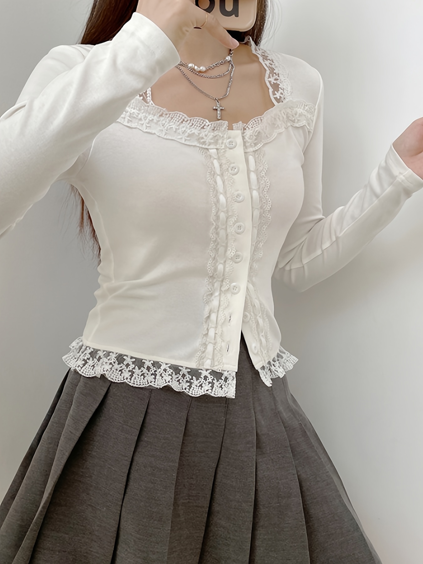 Day Lace Long Sleeve Shirt - White