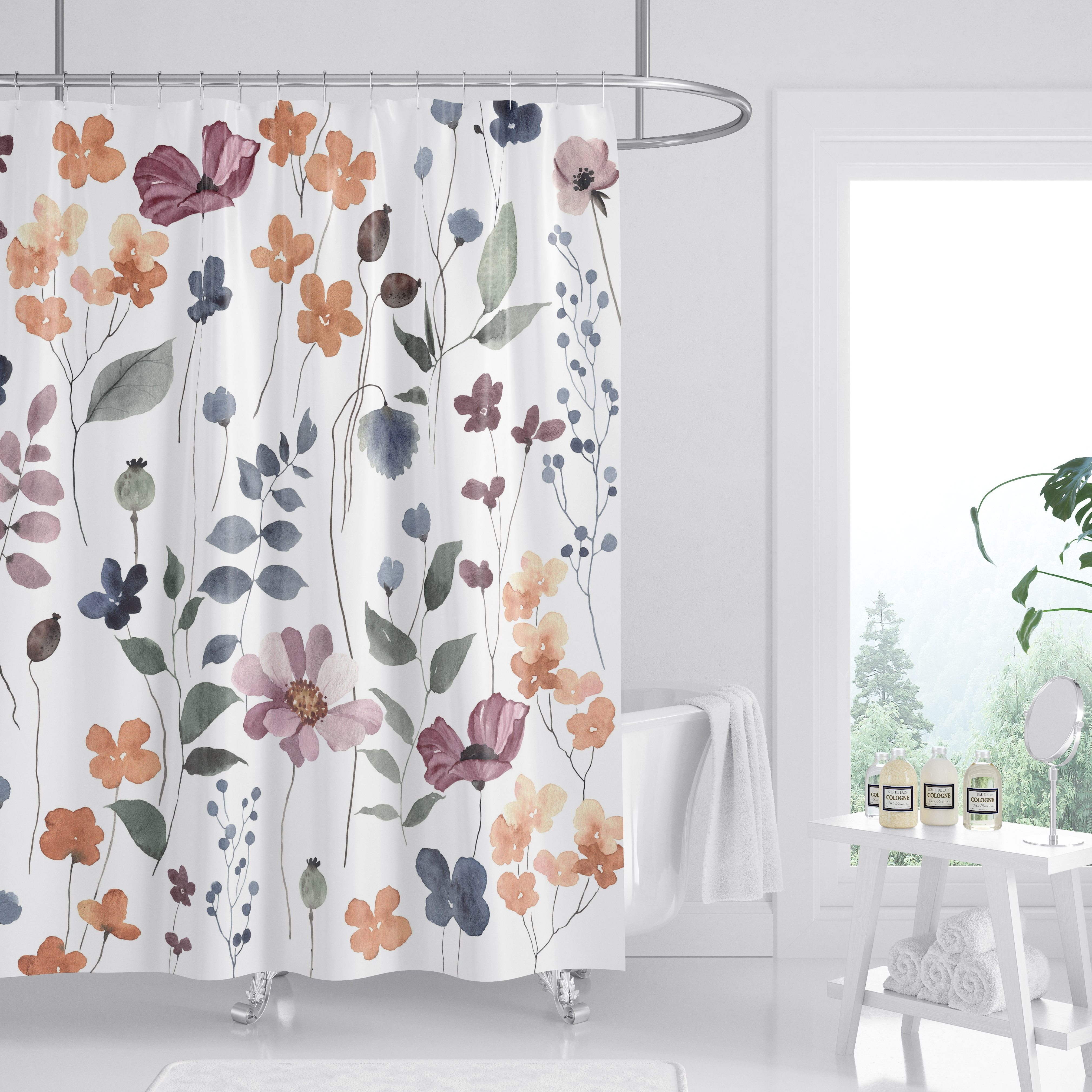72 in. Ivory and Gray Botanical Floral Shower Curtain
