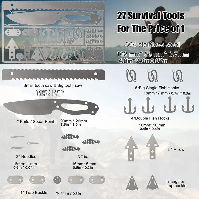 6 Piece Survival Card Multitool Edc Kit For Fishing Outdoor Hiking, Today's Best Daily Deals