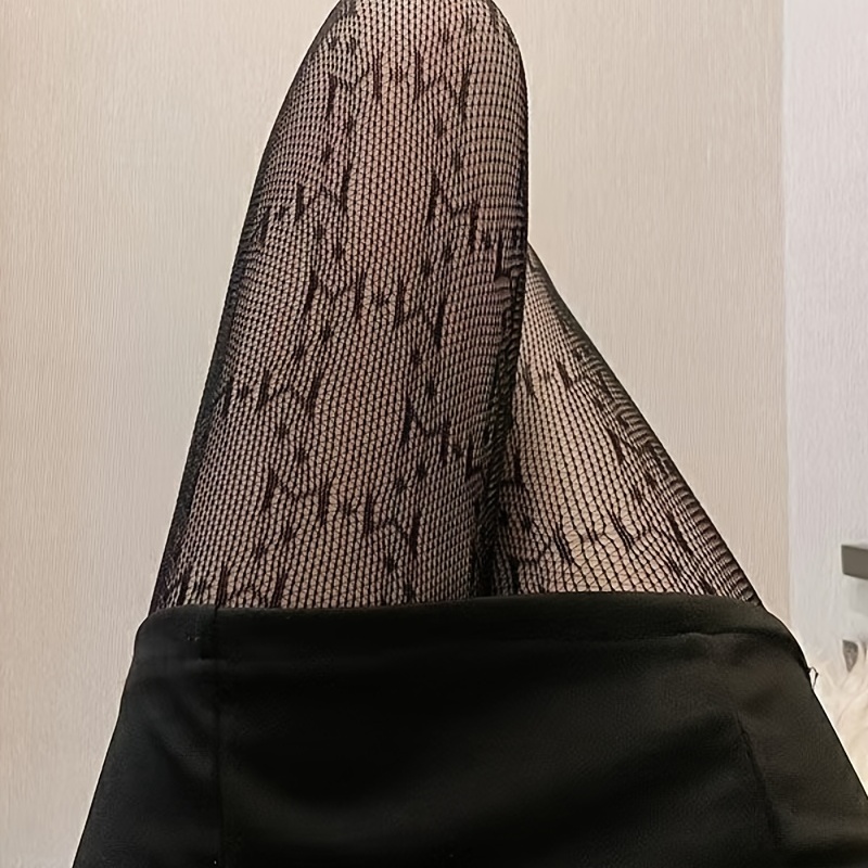 1pc New Sexy Black Star Jacquard Fishnet Tights With Open Crotch And Peach  Hip Design For Women's Night Club, Date, Punk Outfits