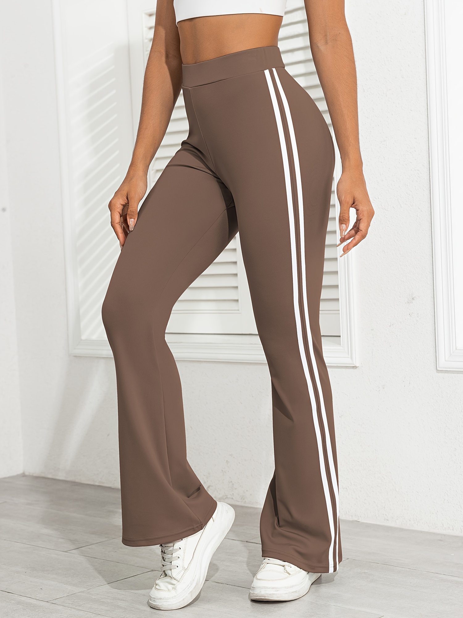 Vanya Fashion Half Stripe Yoga Pants for Women High Waisted