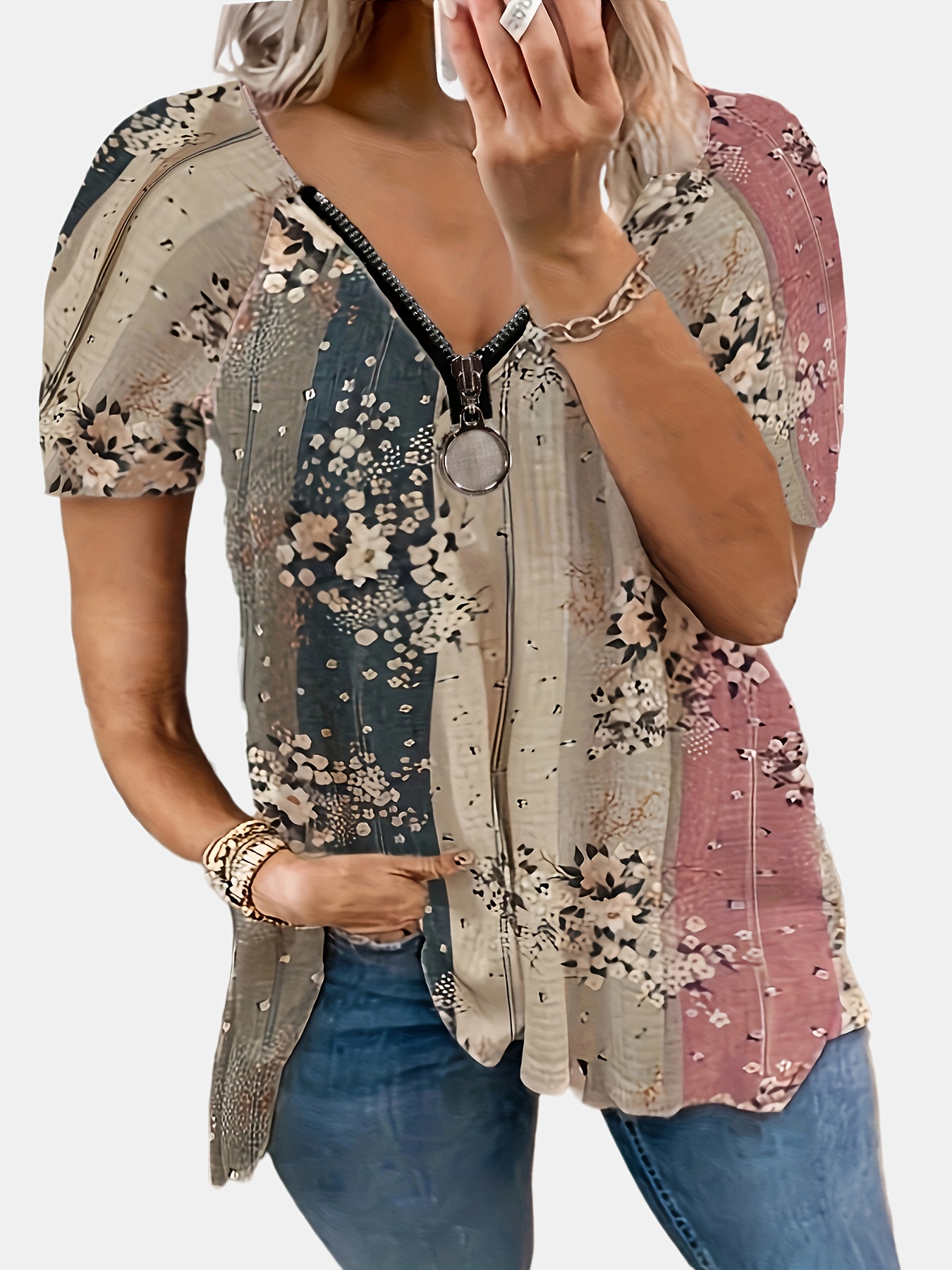 Patlollav Clearance Deals Womens Plus Size T-Shirt Scenic Flower Print  Round Neck Casual Tops 