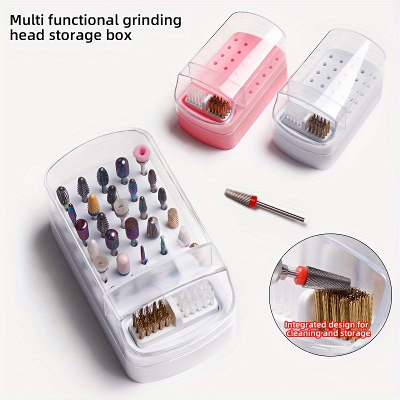 

1pc 30 Holes Nail Drill Bit Storage Box With Mini Cleaning Brush And Wire Brush, Grinding Polishing Drill Bit Holder, Nail Drill Bit Organizer, Dustproof Display Make Tools Clean And Tidy